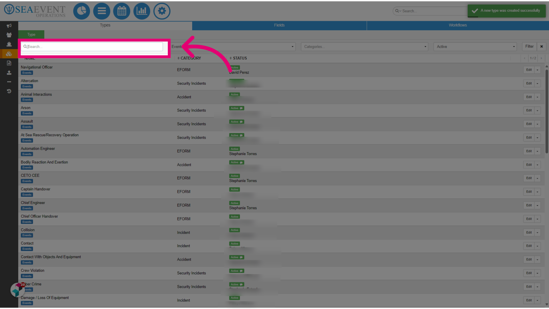 Search for your new Event Report