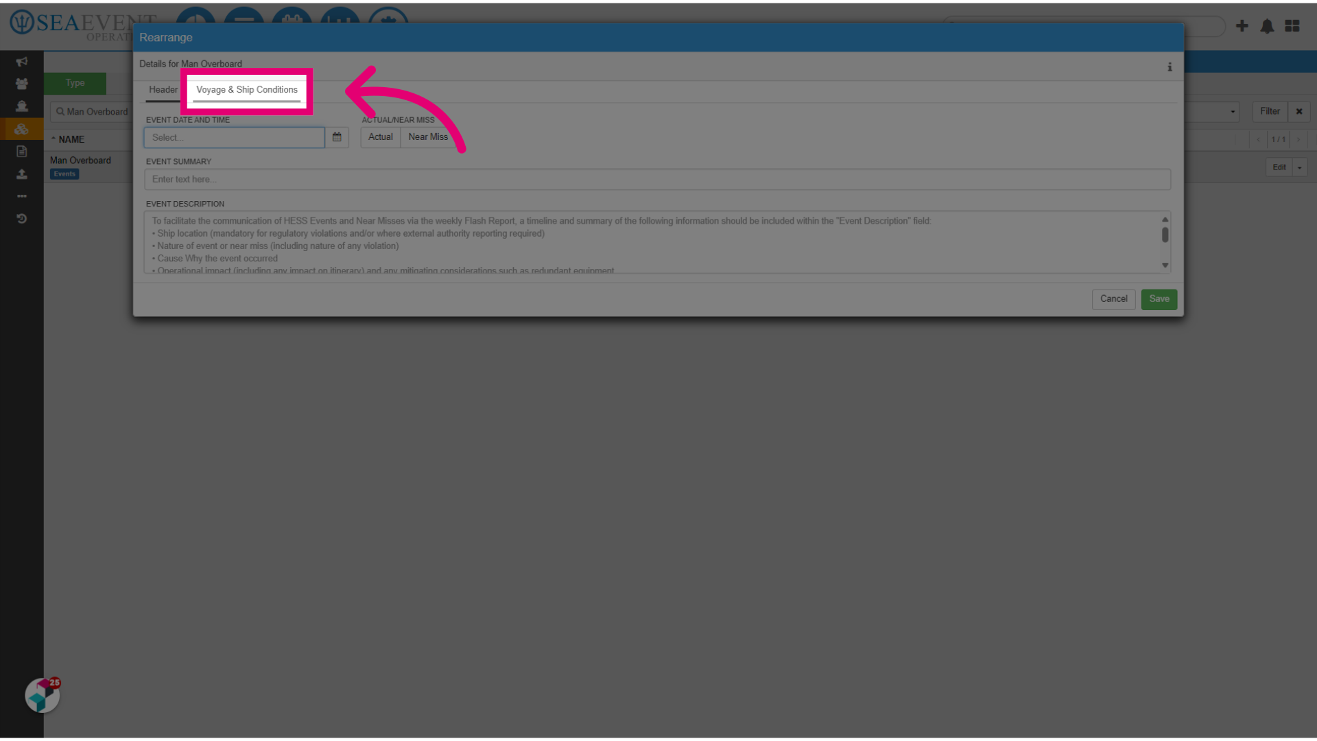 Click 'Voyage & Ship Conditions'