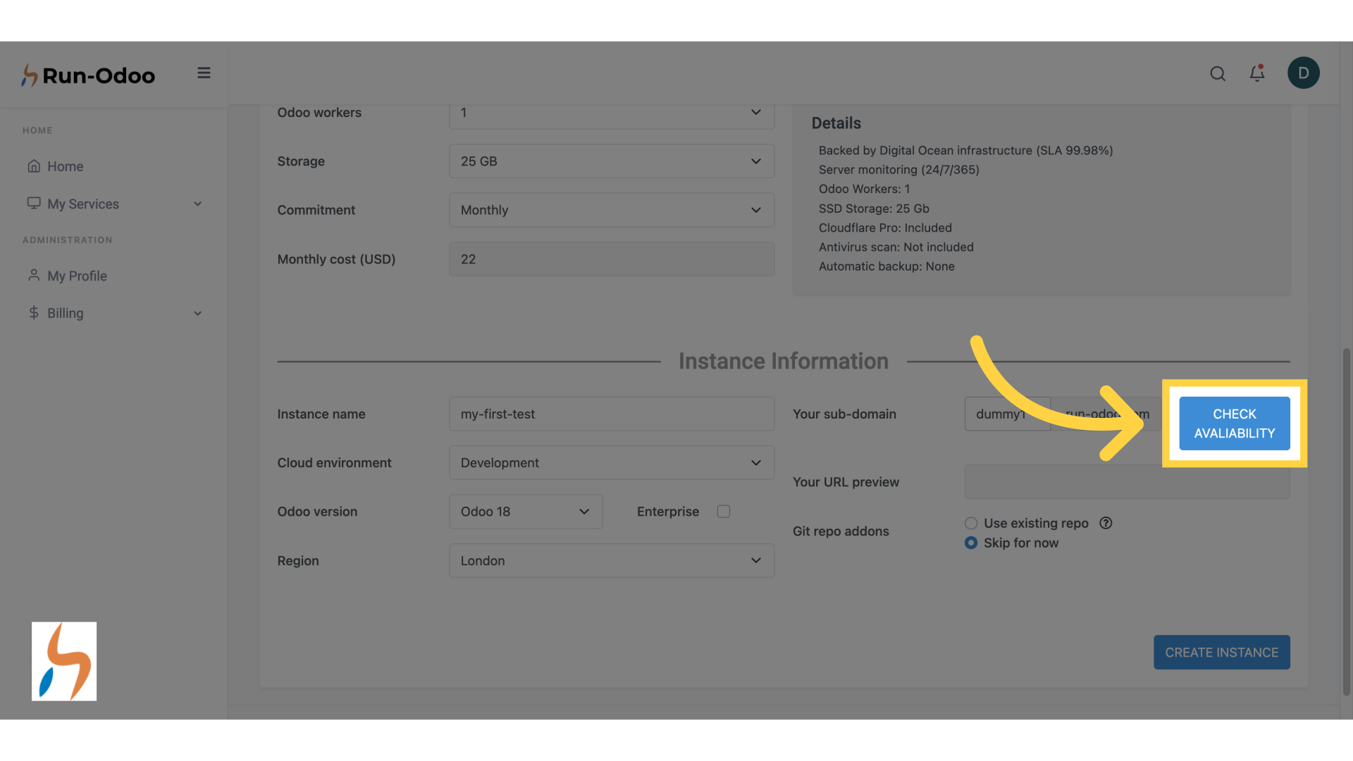 Click 'CHECKAVALIABILITY'