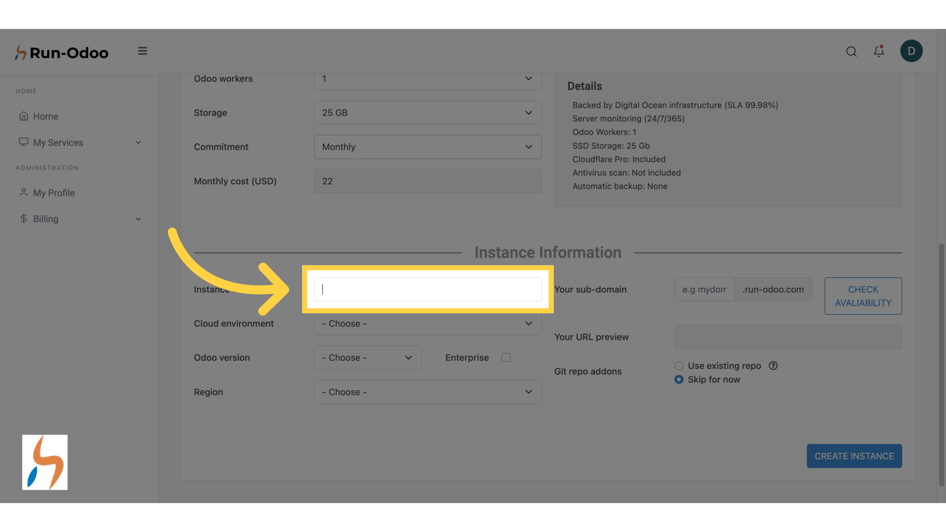 Click 'Instance name'
