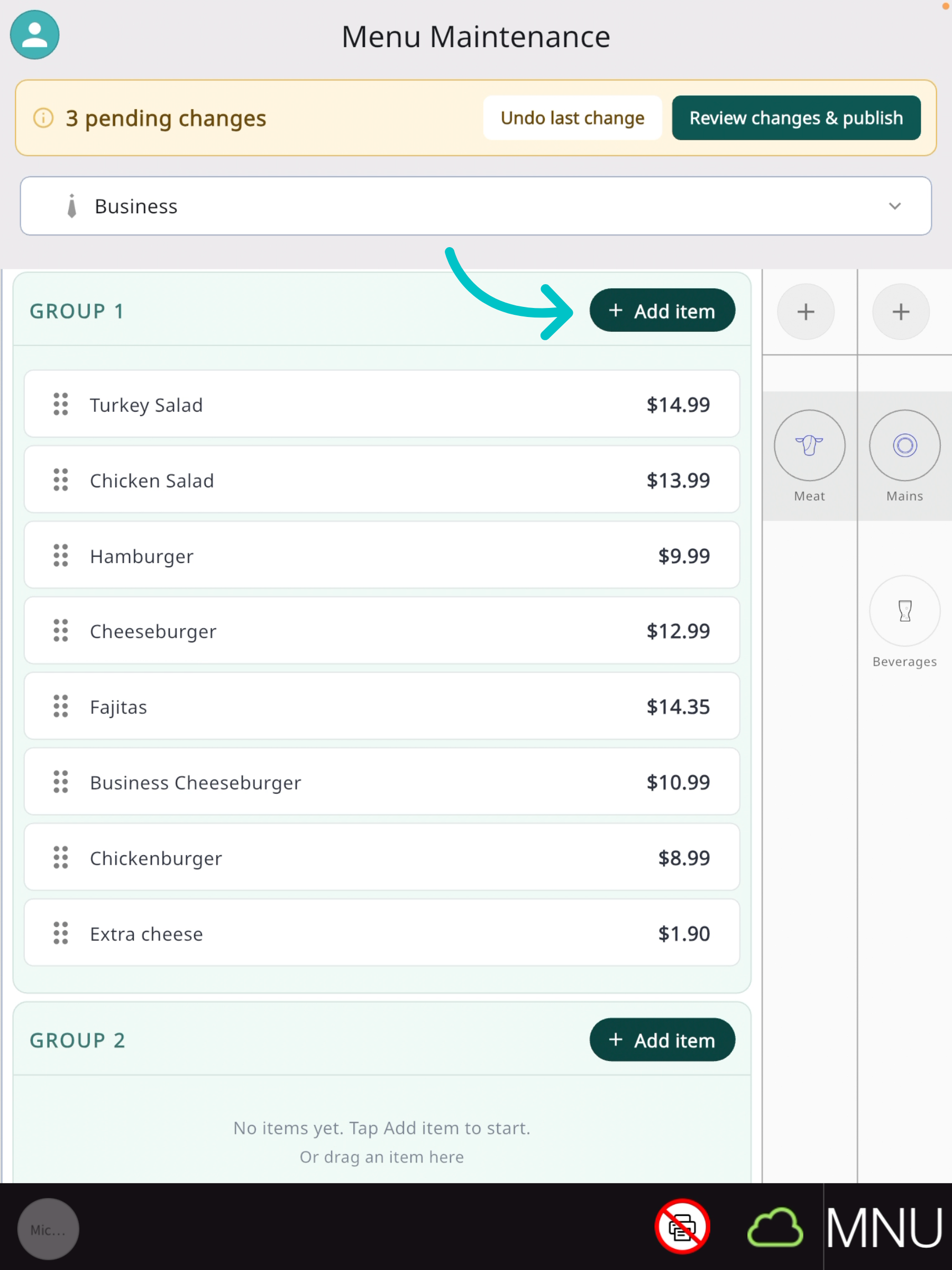 Add item button in a group