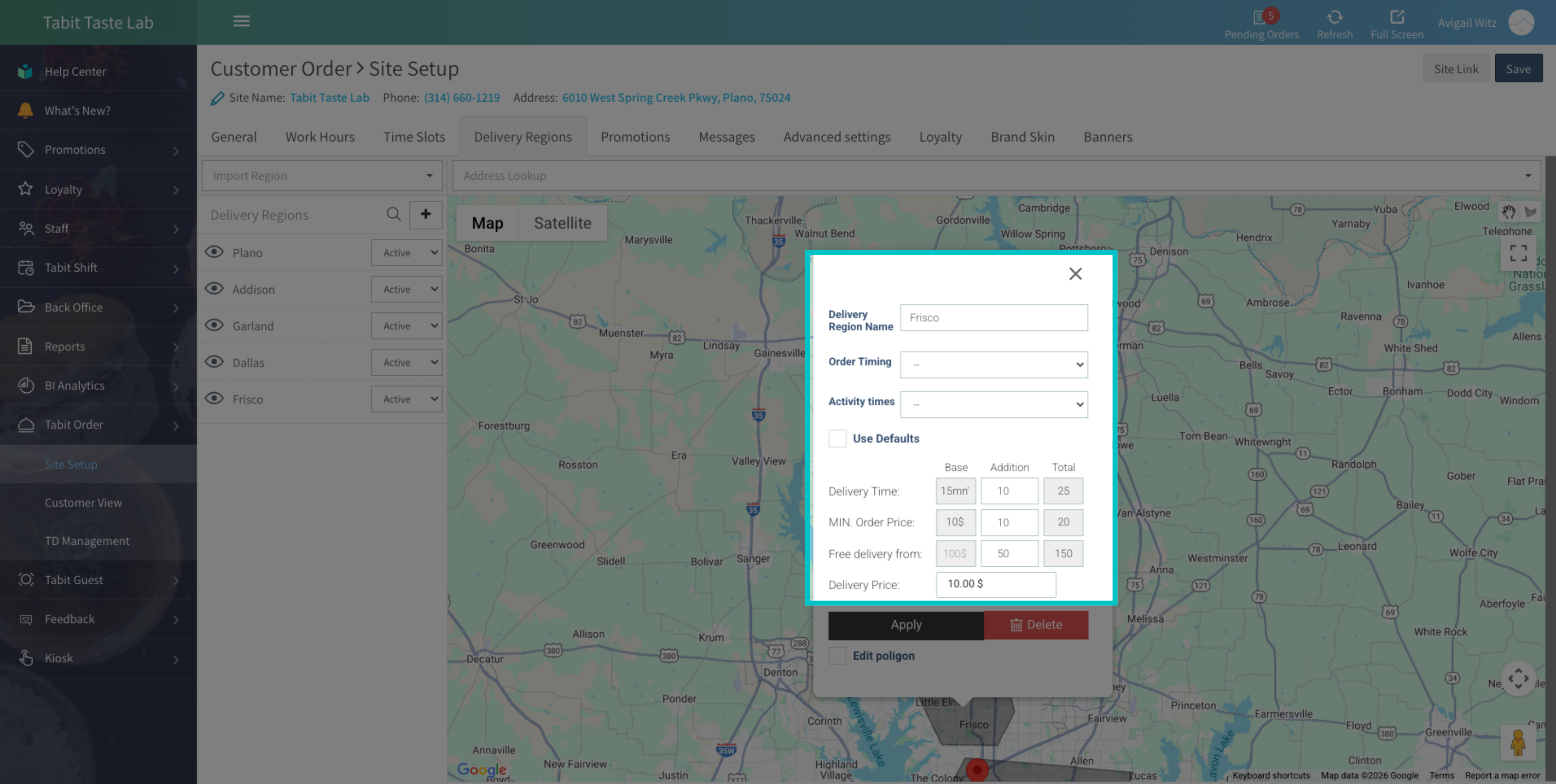 Open Delivery Region Details