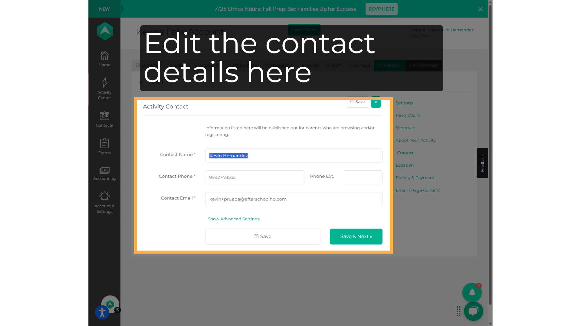 Edit the contact information.