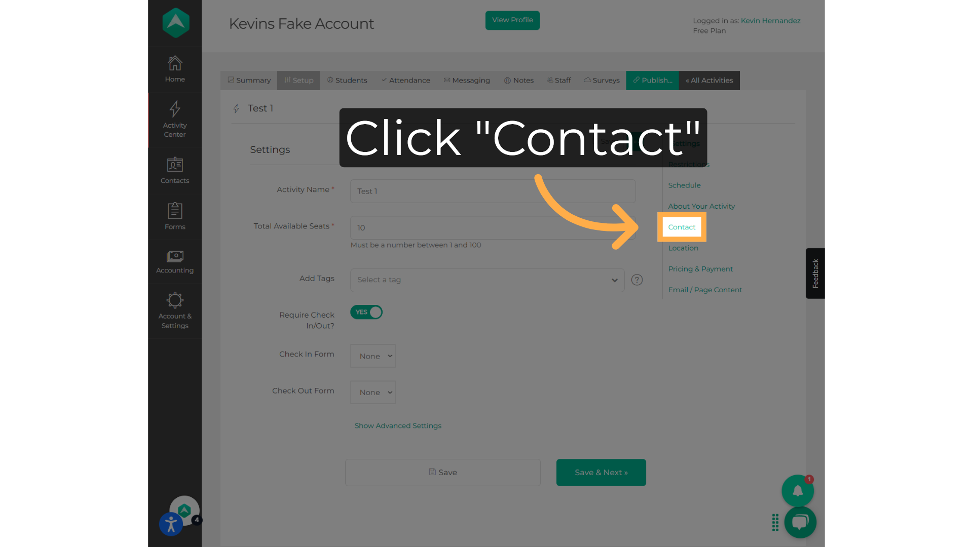 Click 'Contact'