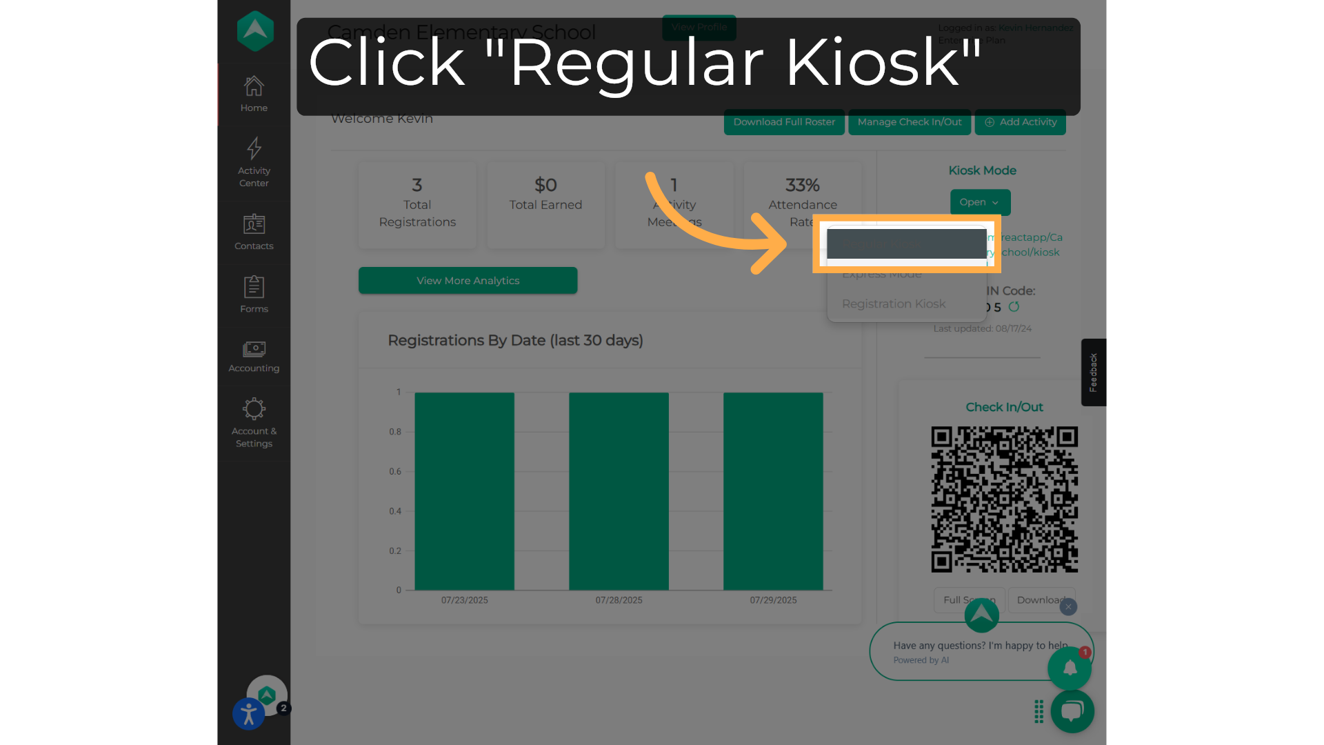 Click 'Regular Kiosk'