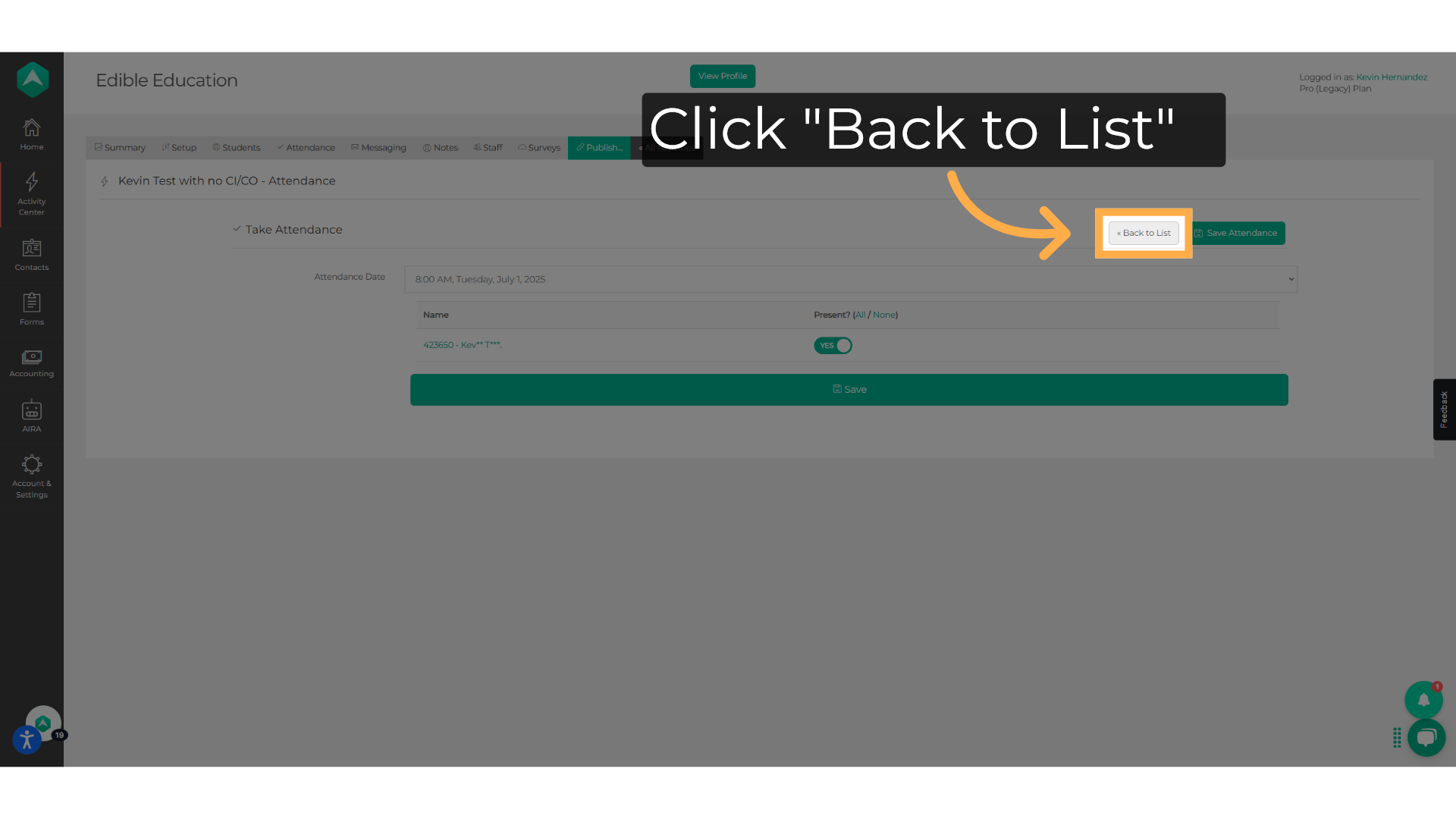 Click 'Back to List'