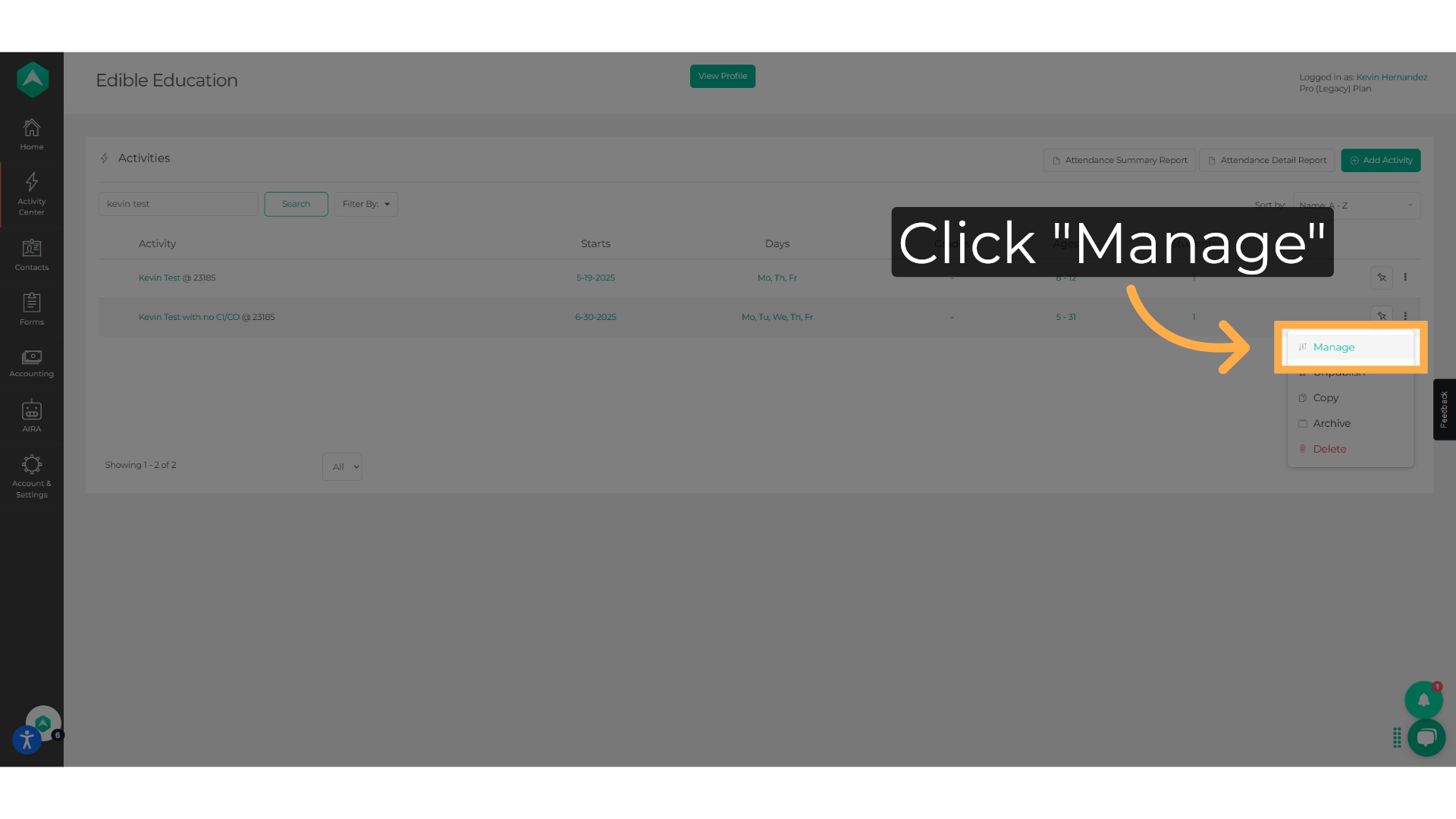 Click 'Manage'