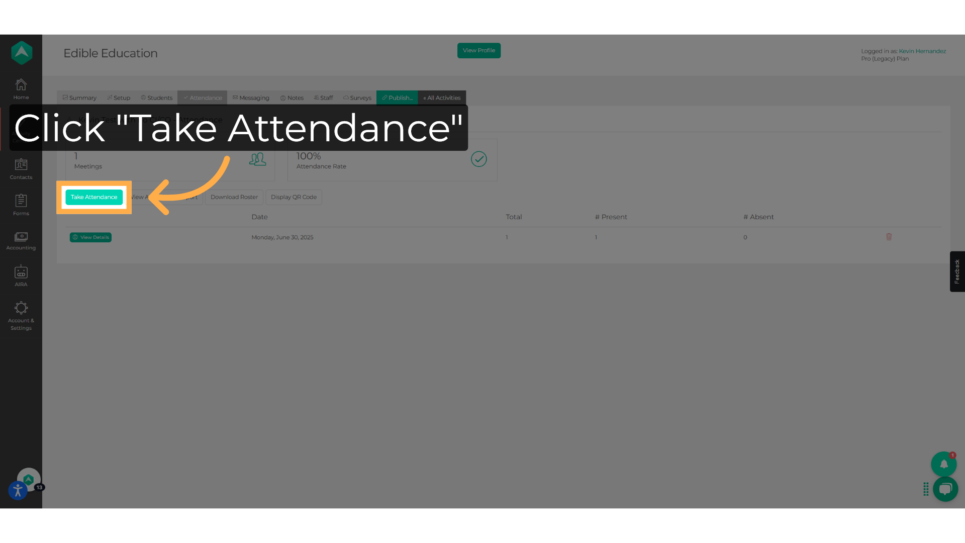Add a date to take attendance
