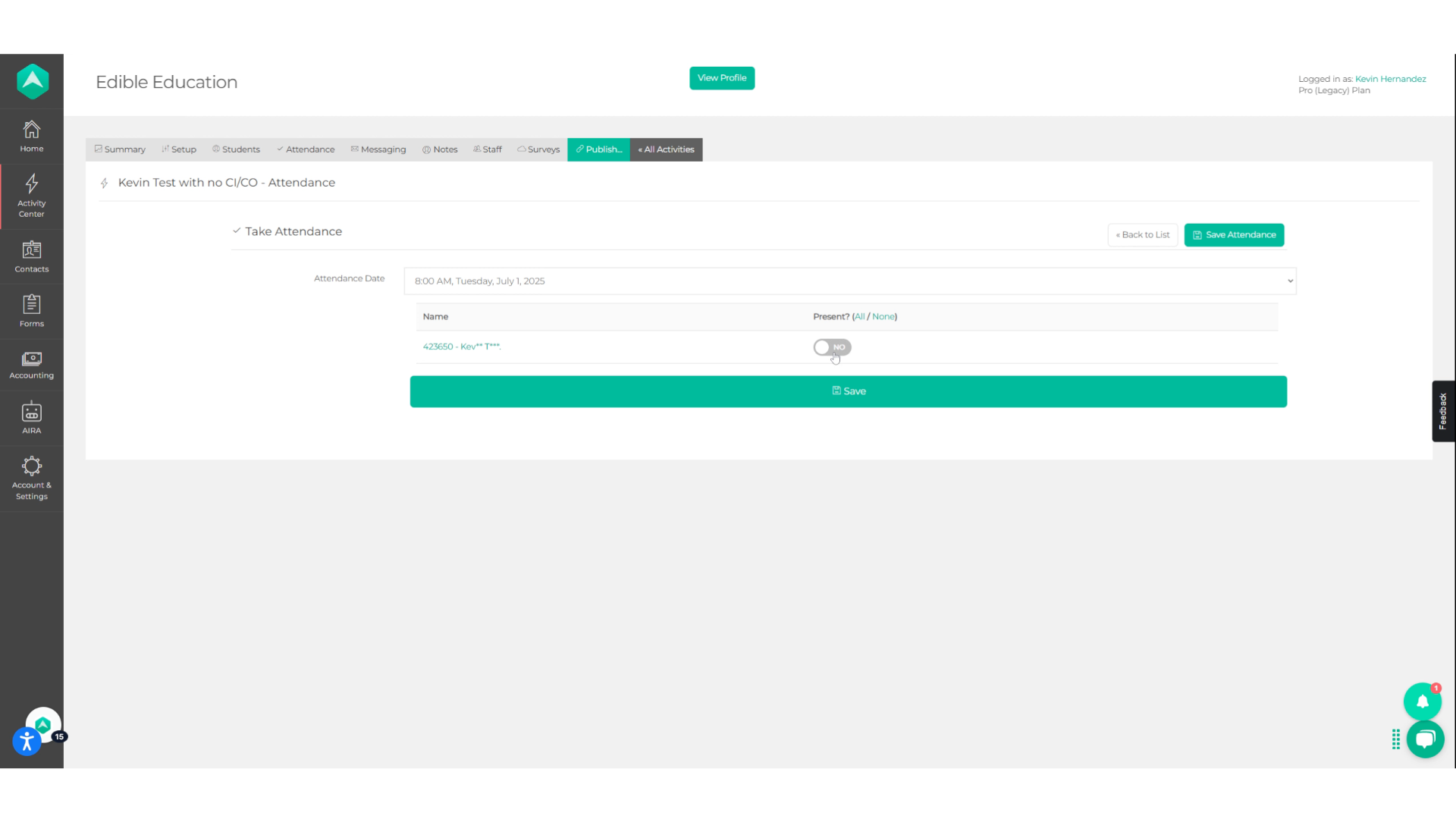 You can toggle between ON and OFF