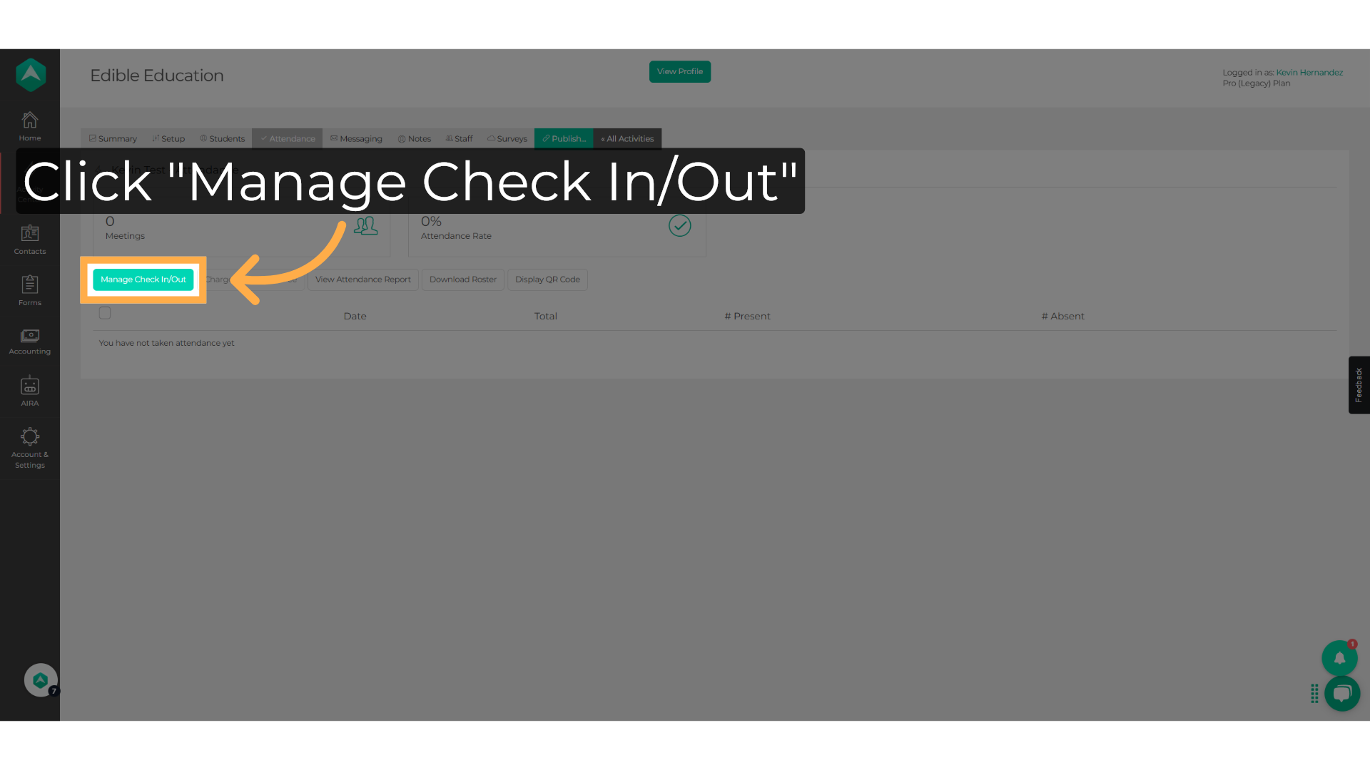Click 'Manage Check In/Out'