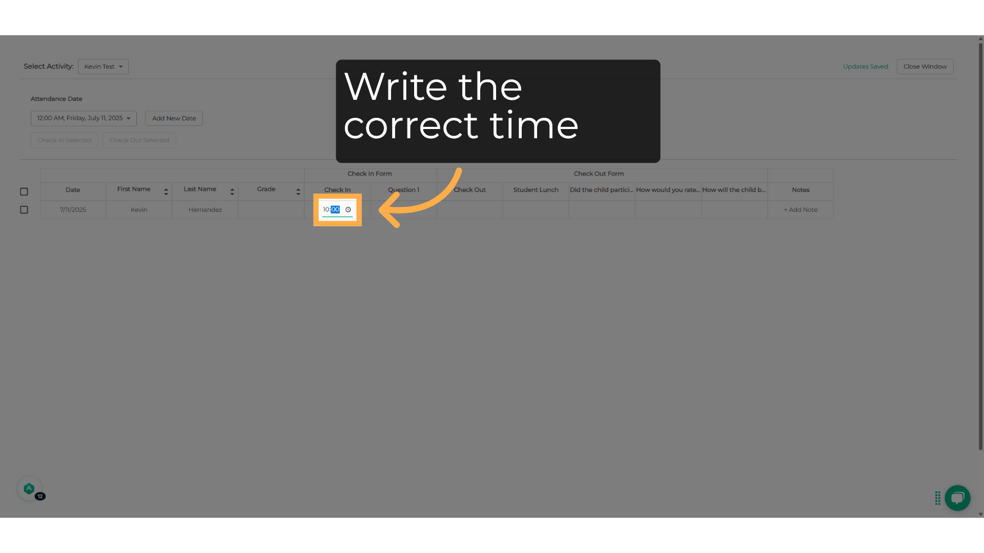 Fill in with the time