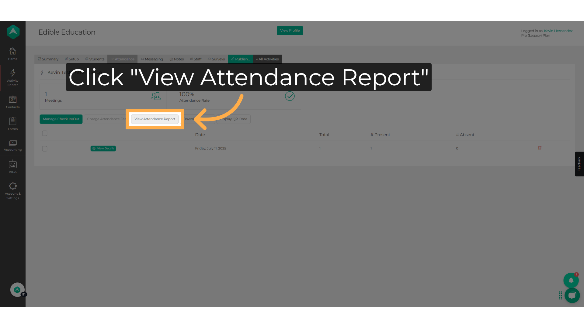 Click 'View Attendance Report'
