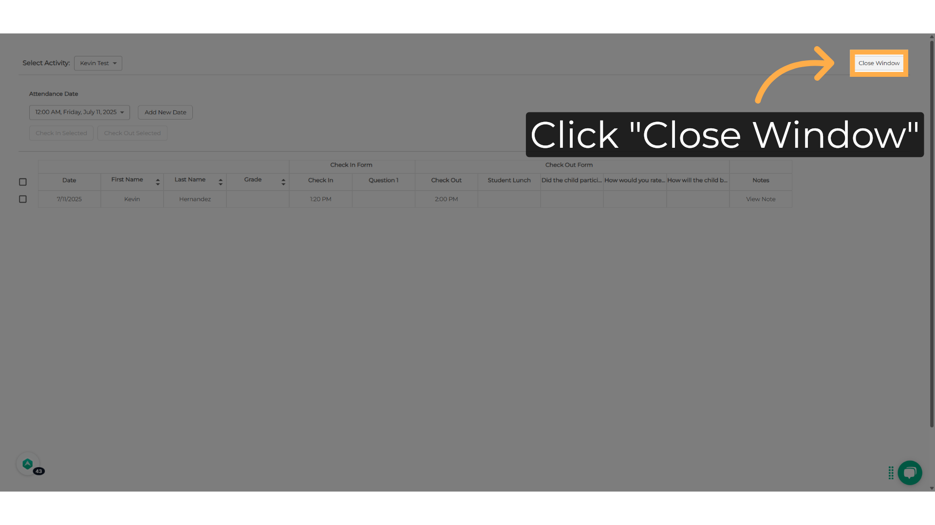 Click 'Close Window'