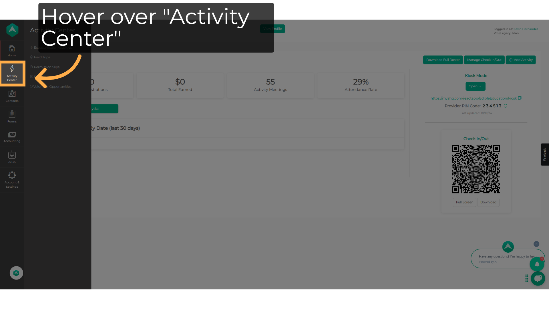 Click 'Activity Center'