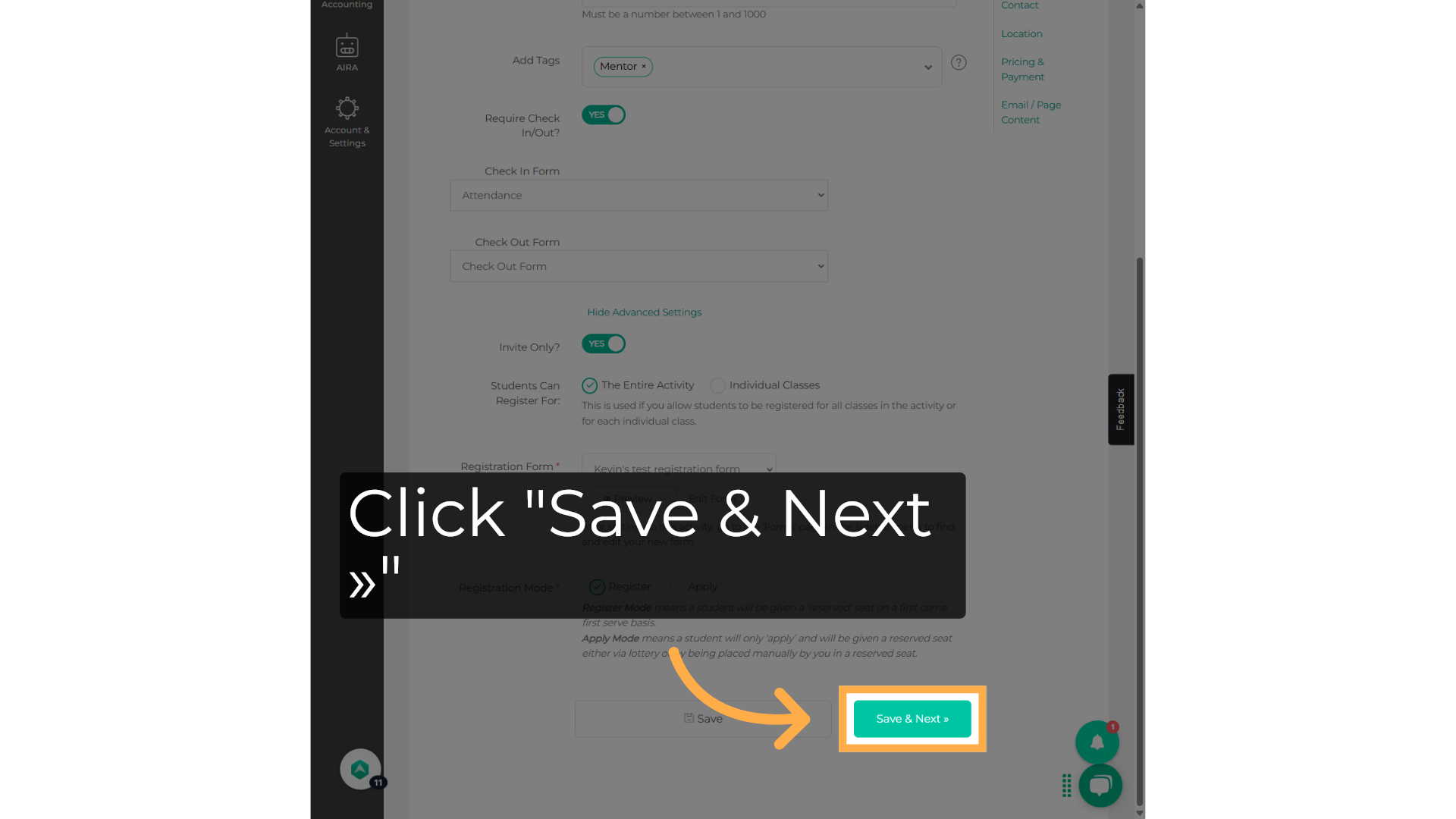Click 'Save & Next'