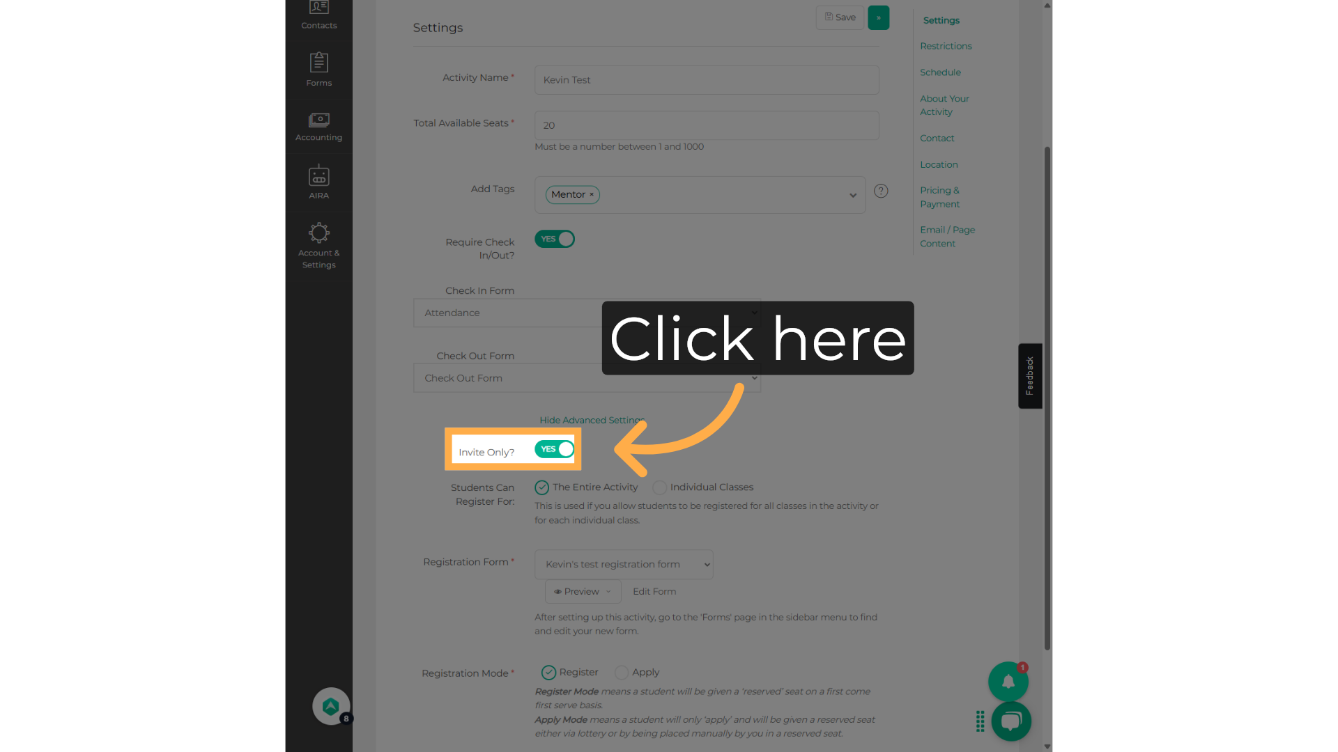 Click 'Invite only'