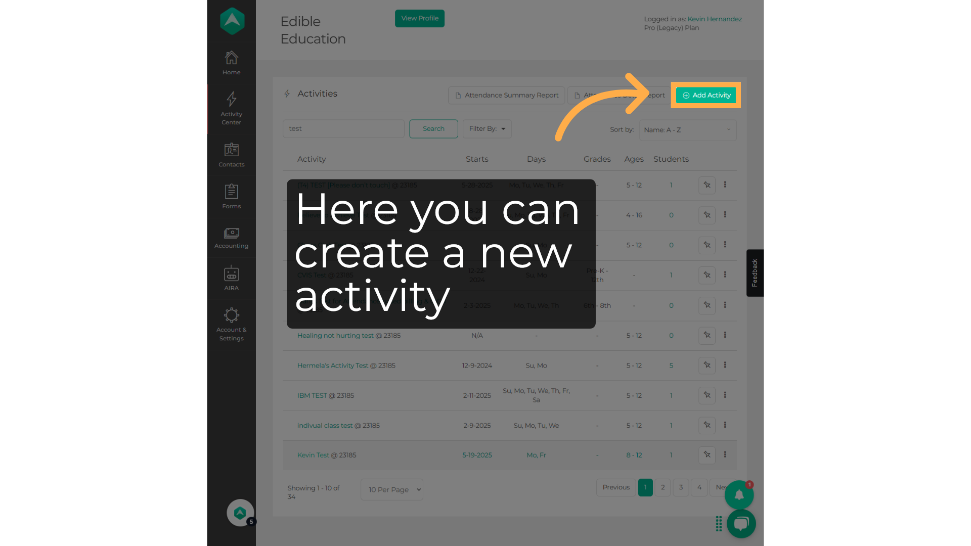 Click here to create a new activity