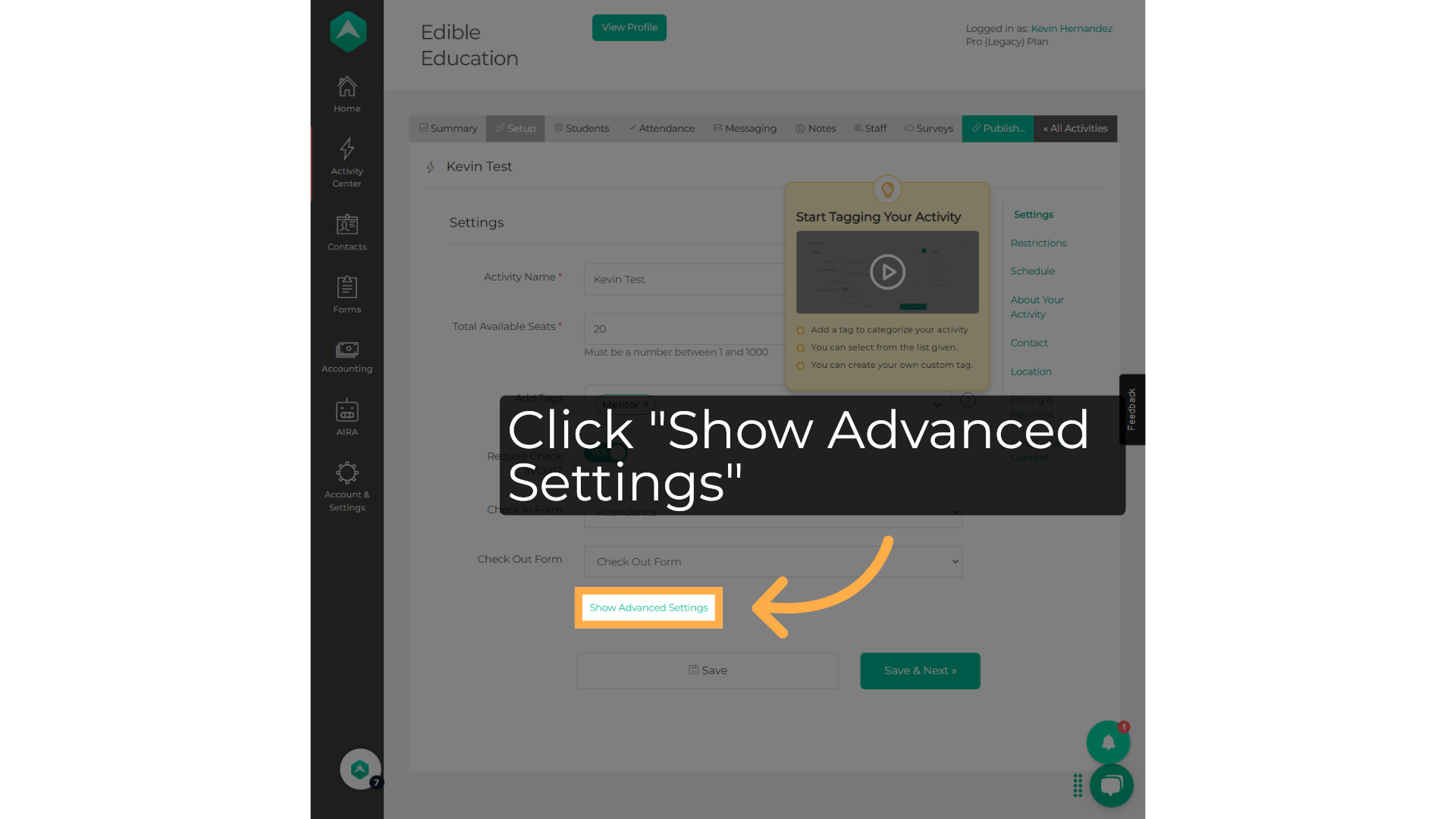 Click 'Show Advanced Settings'