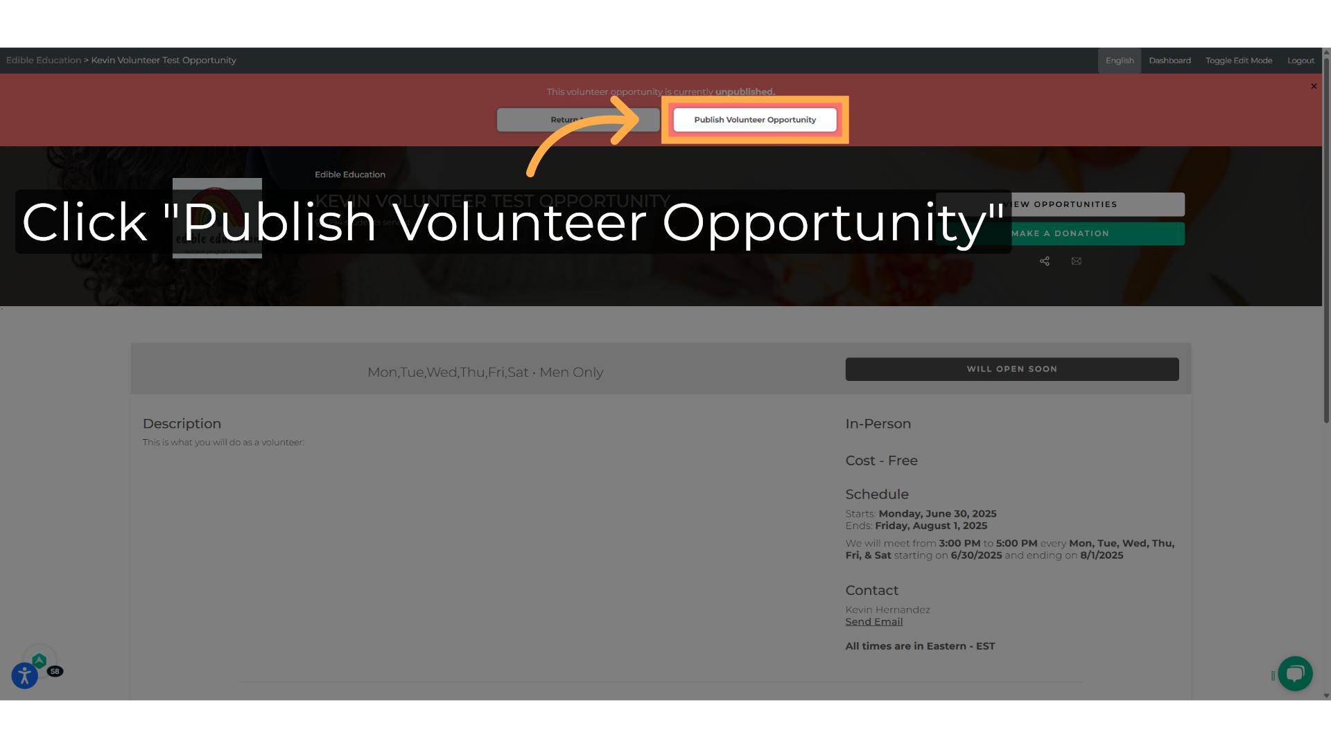 Click 'Publish Volunteer Opportunity'
