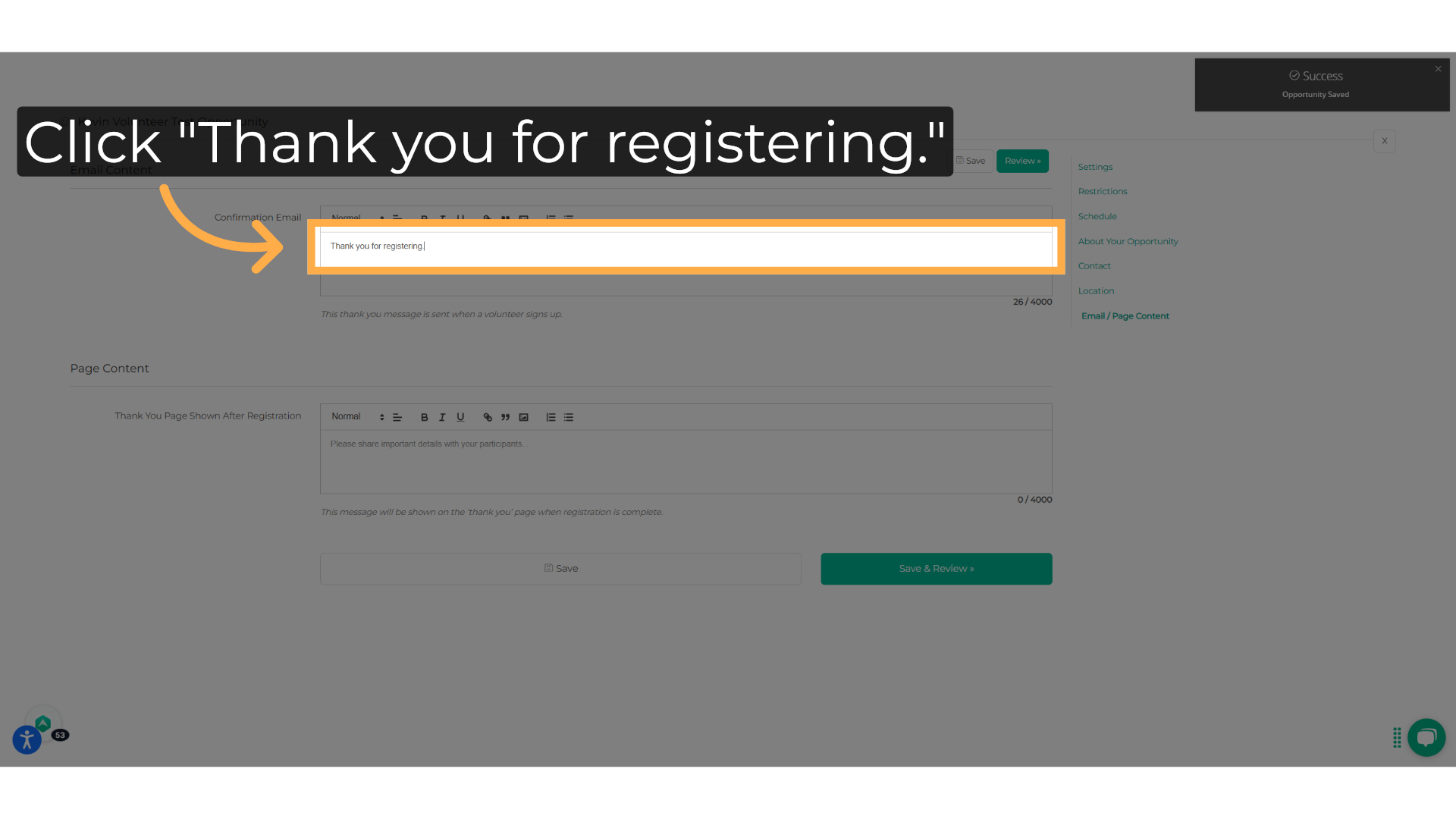 Enter the 'Thank you email'