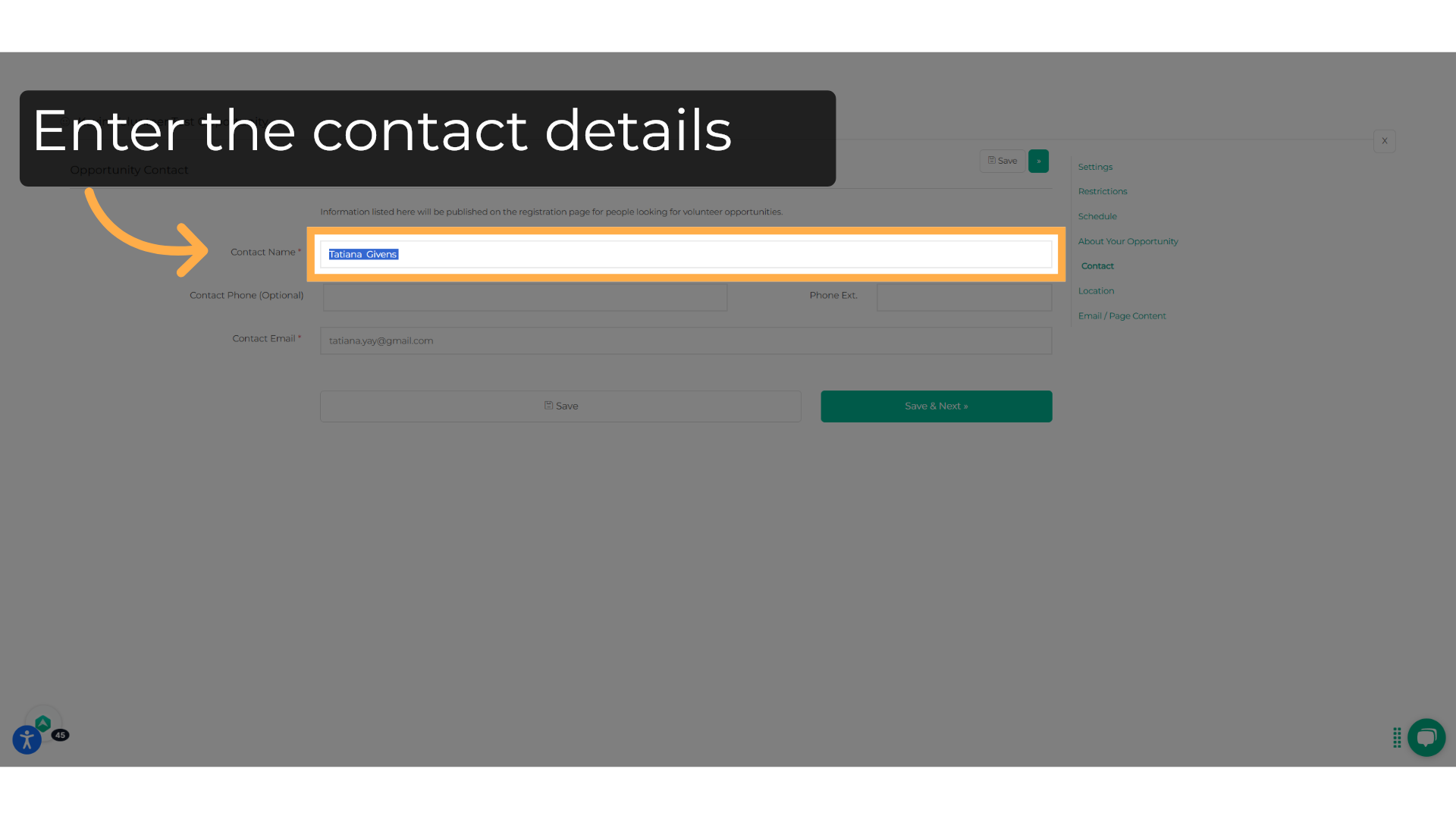 Enter the contact details