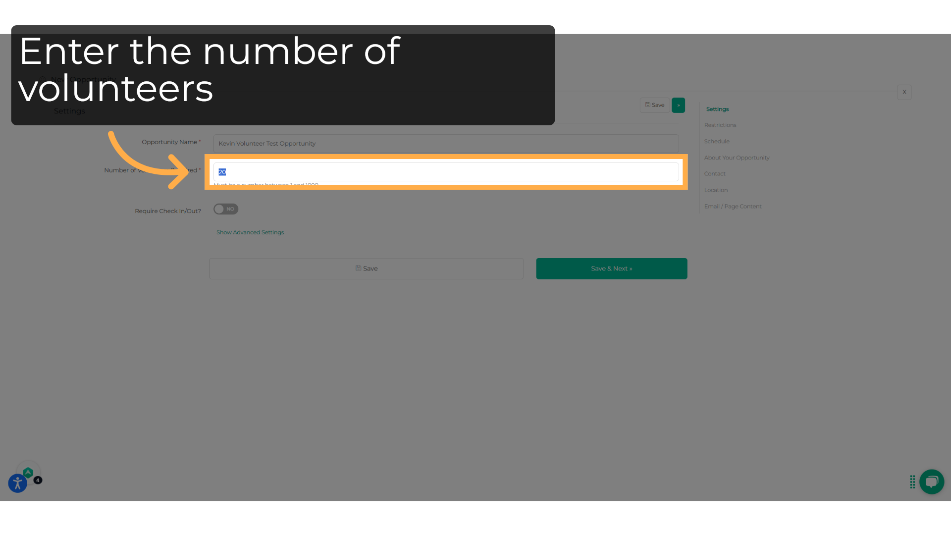 Input the number of volunteers