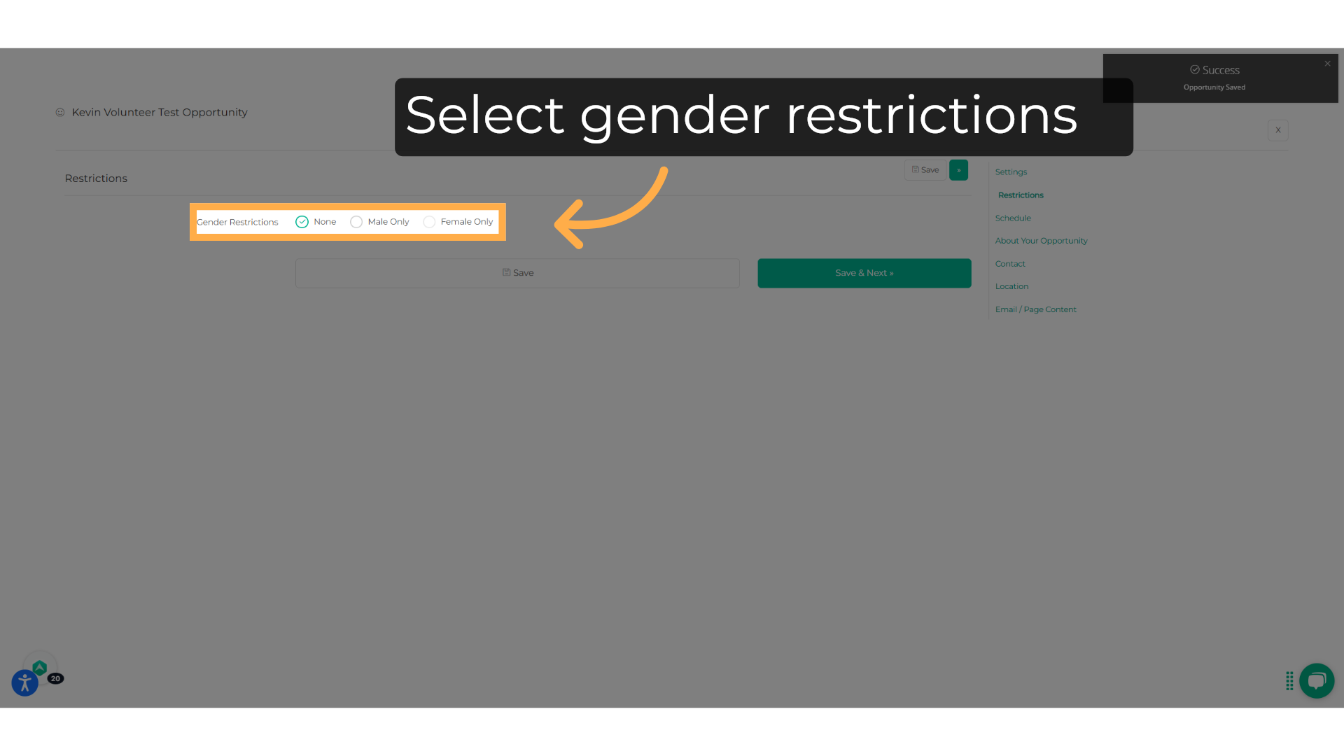 Select gender restrictions
