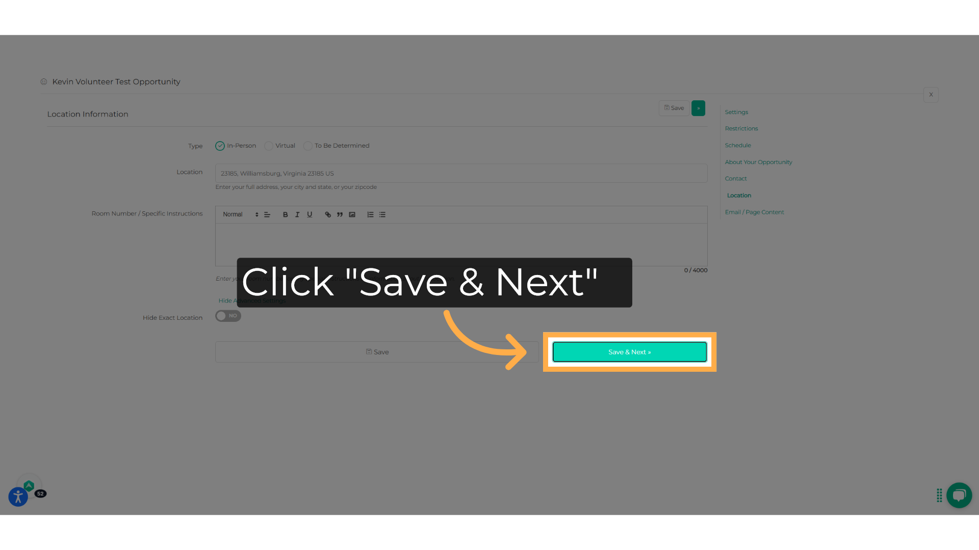 Click 'Save & Next'