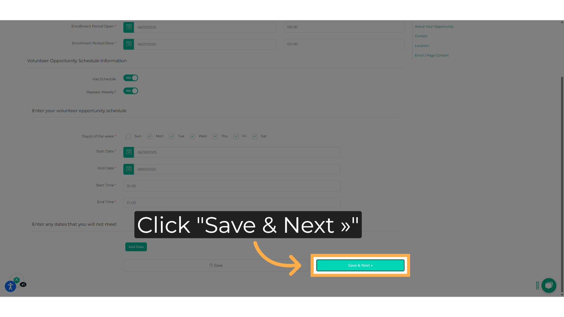 Click 'Save & Next'