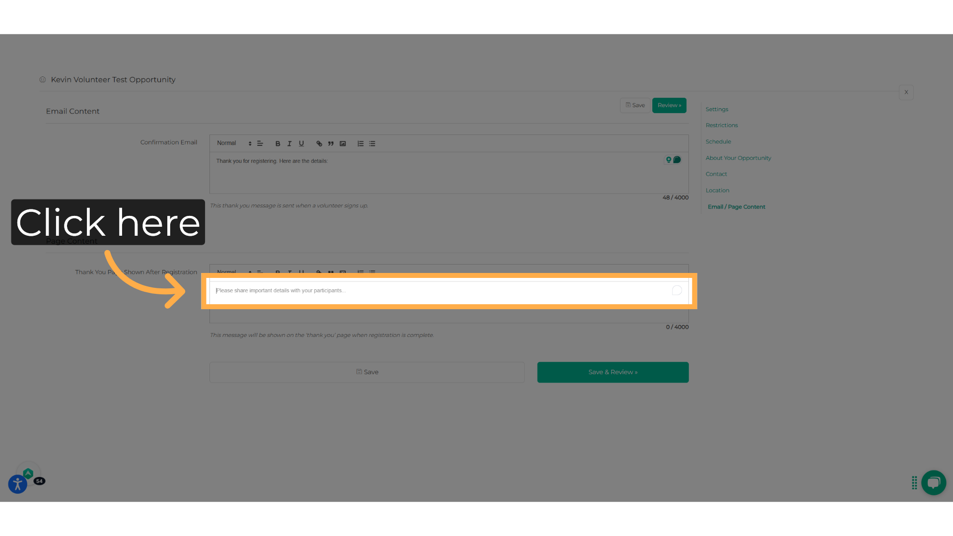Enter the registration page text