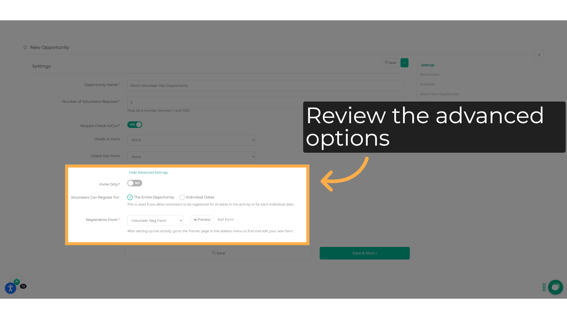Review the advanced options