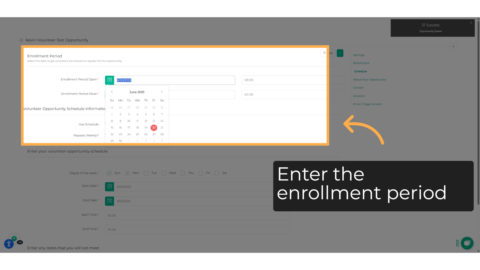 Enter the enrollment period