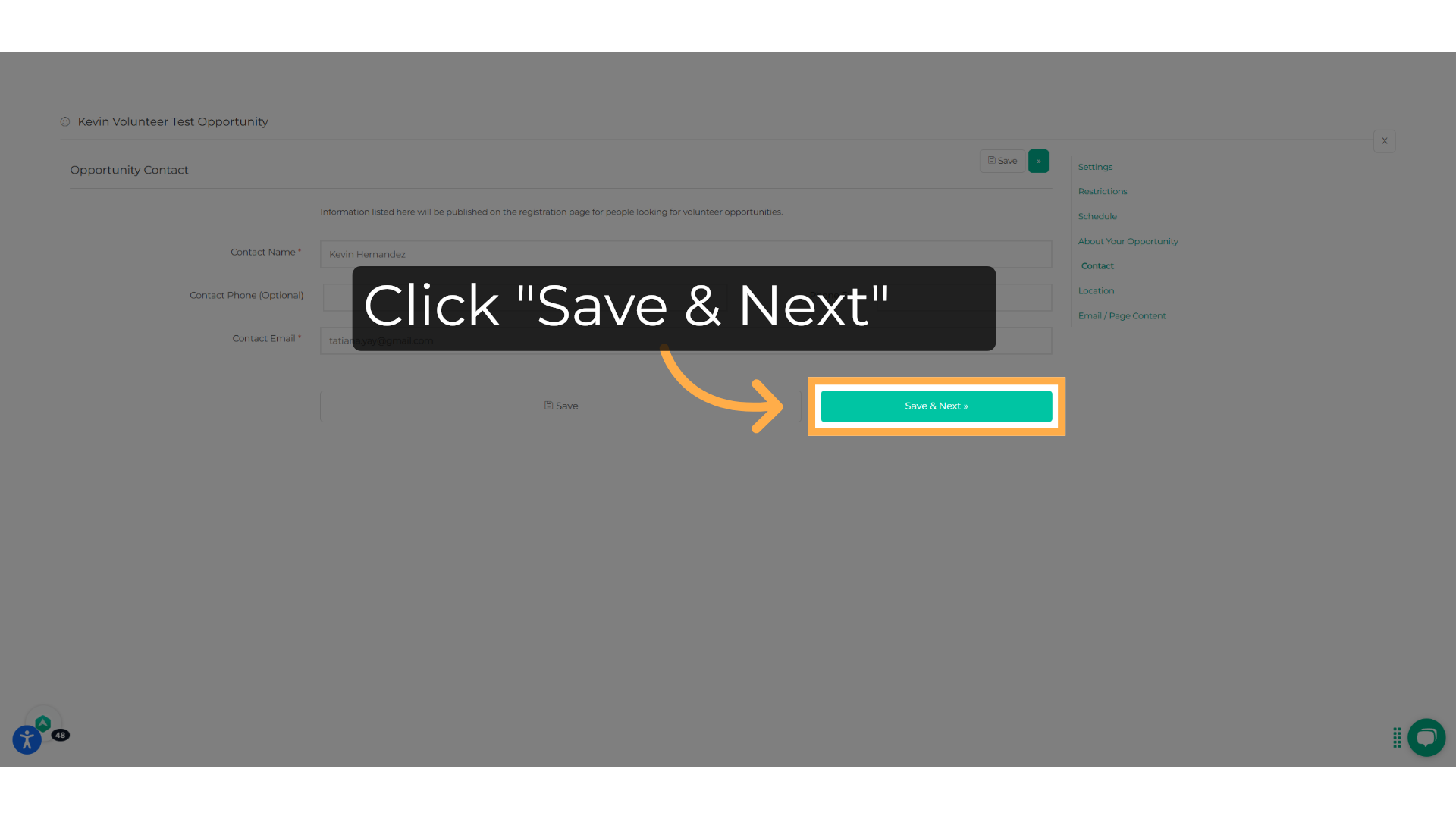 Click 'Save & Next'