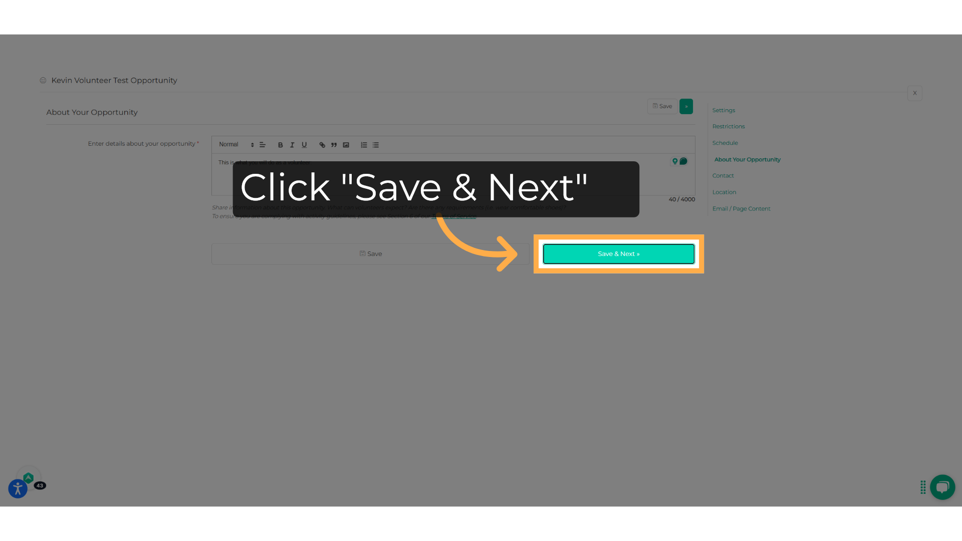 Click 'Save & Next'