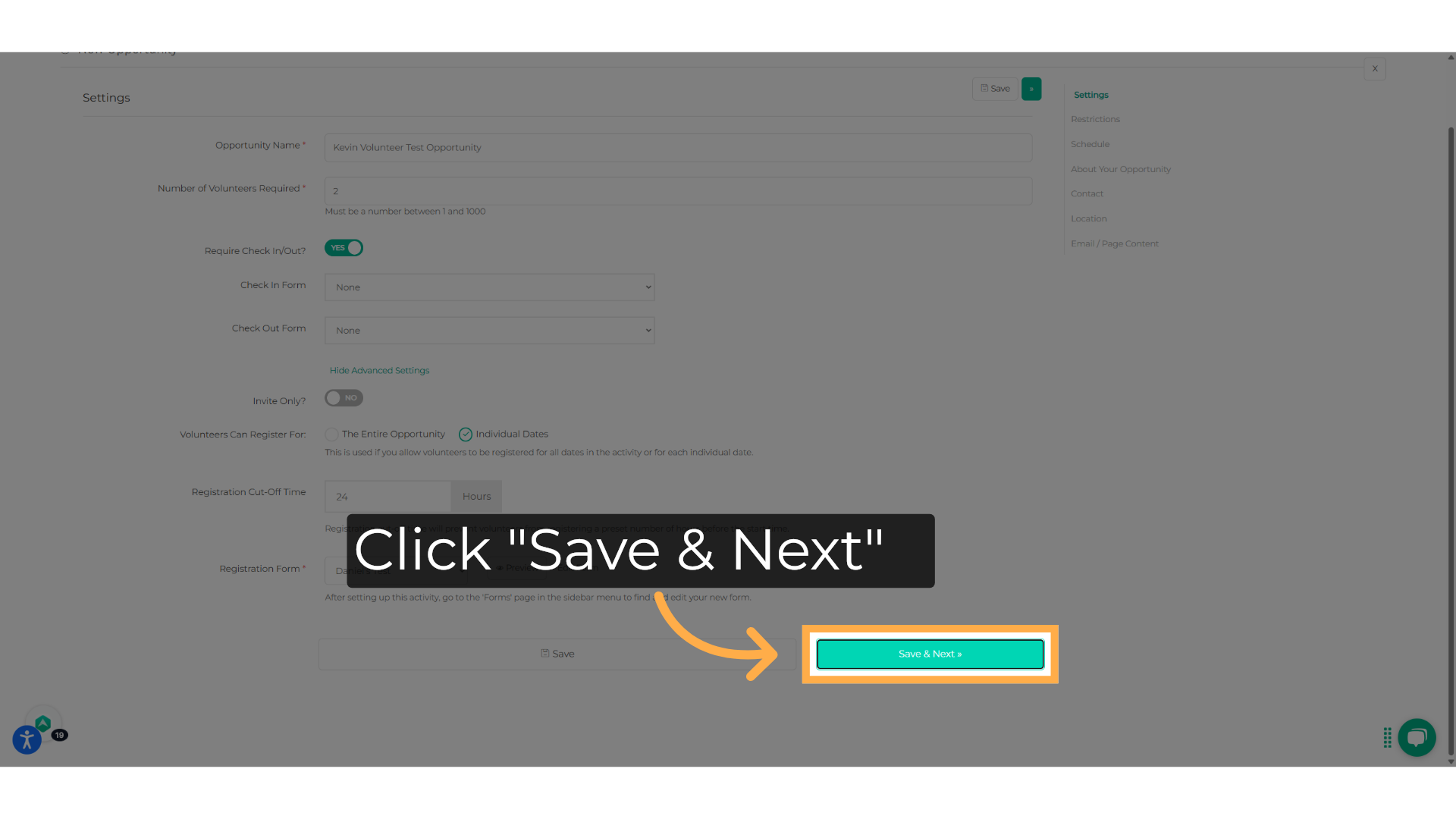 Click 'Save & Next'