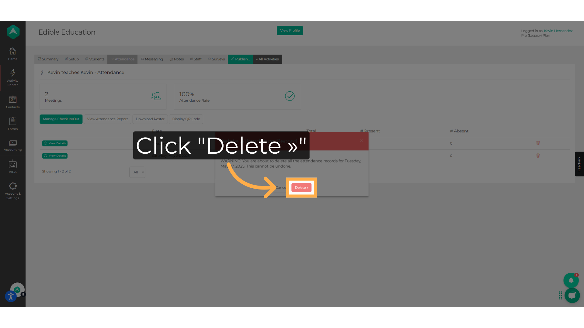 Click 'Delete »'