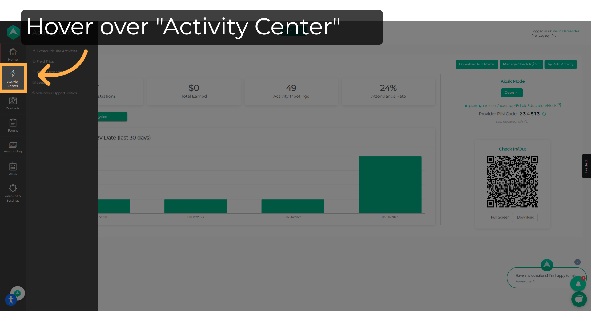 Click 'Activity Center'