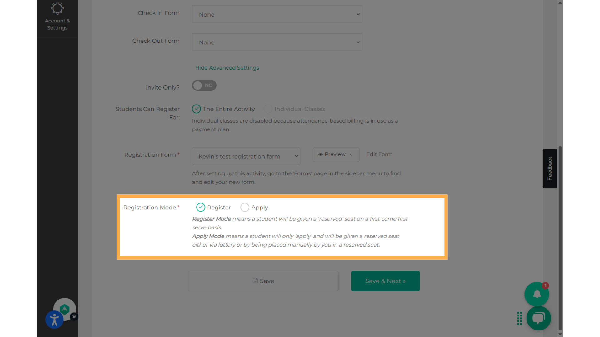 Select between 'Register' and 'Apply'