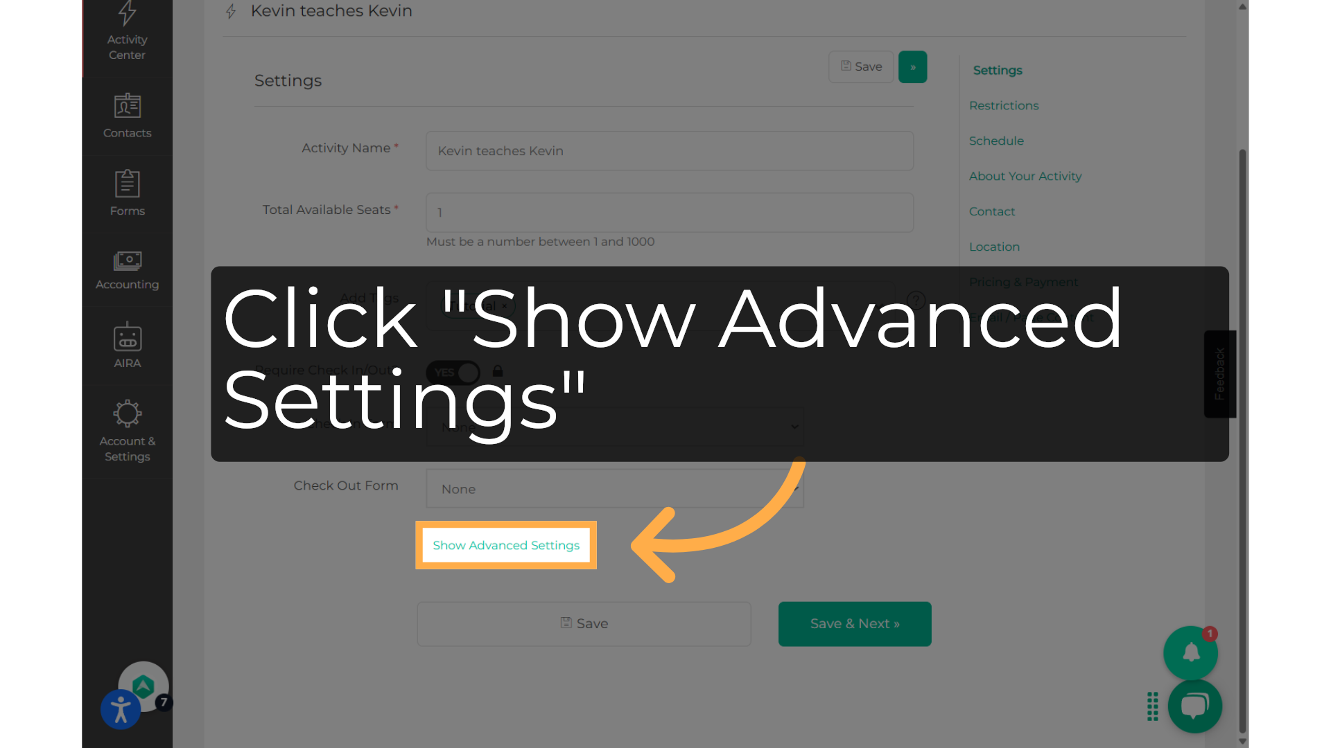 Click 'Show Advanced Settings'
