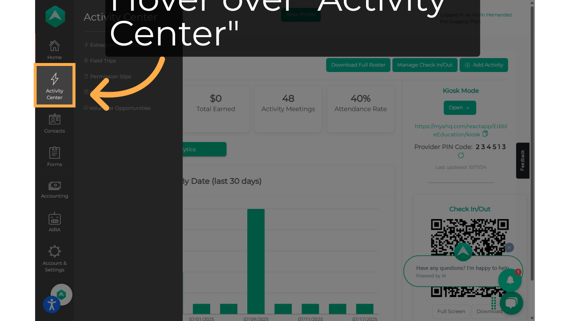 Click 'Activity Center'