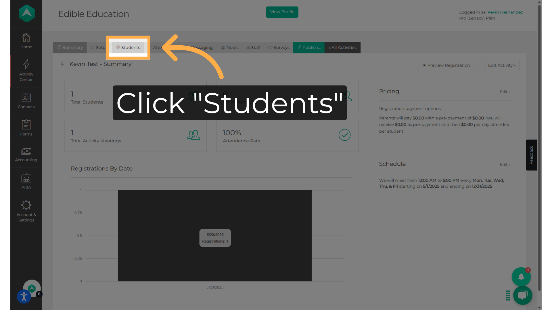 Click 'Students'