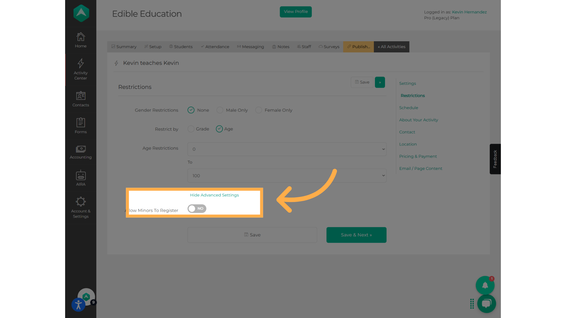 Review the advanced settings
