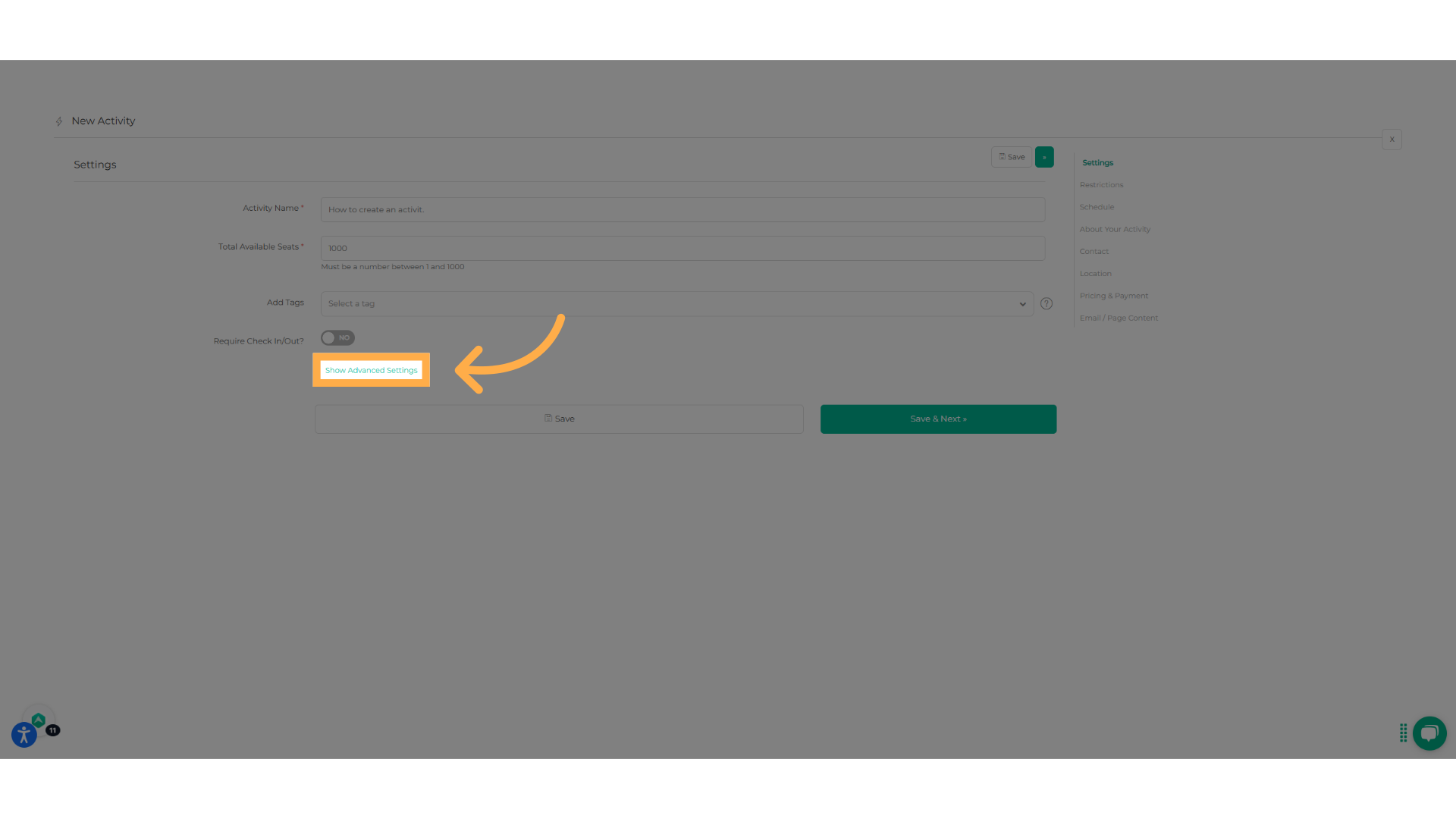 Click 'Show Advanced Settings'