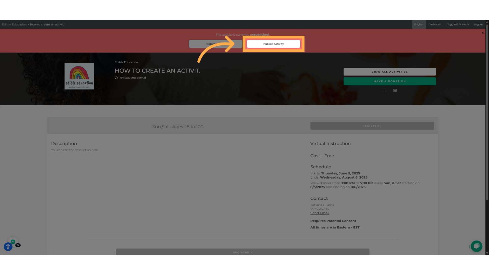 Click 'Publish Activity'