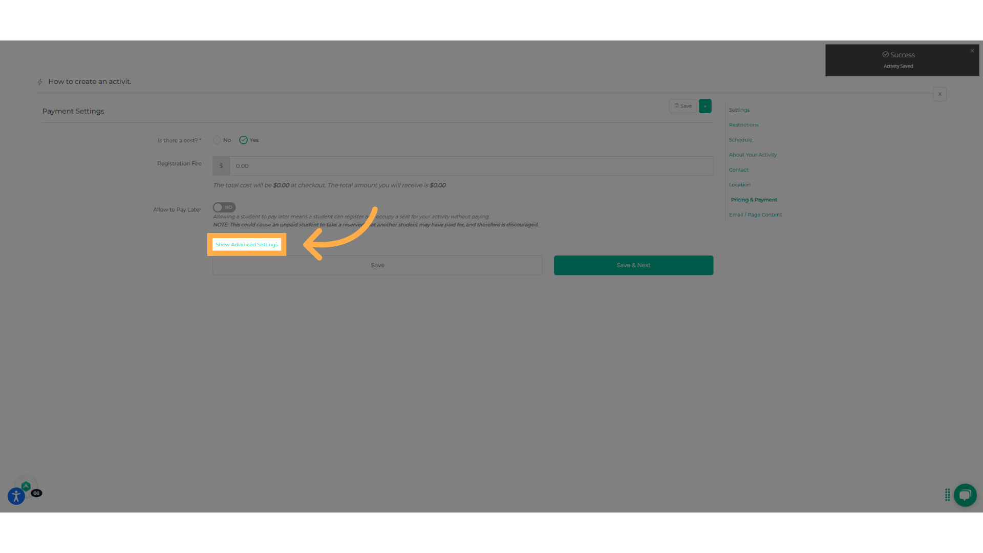 Click 'Show Advanced Settings'