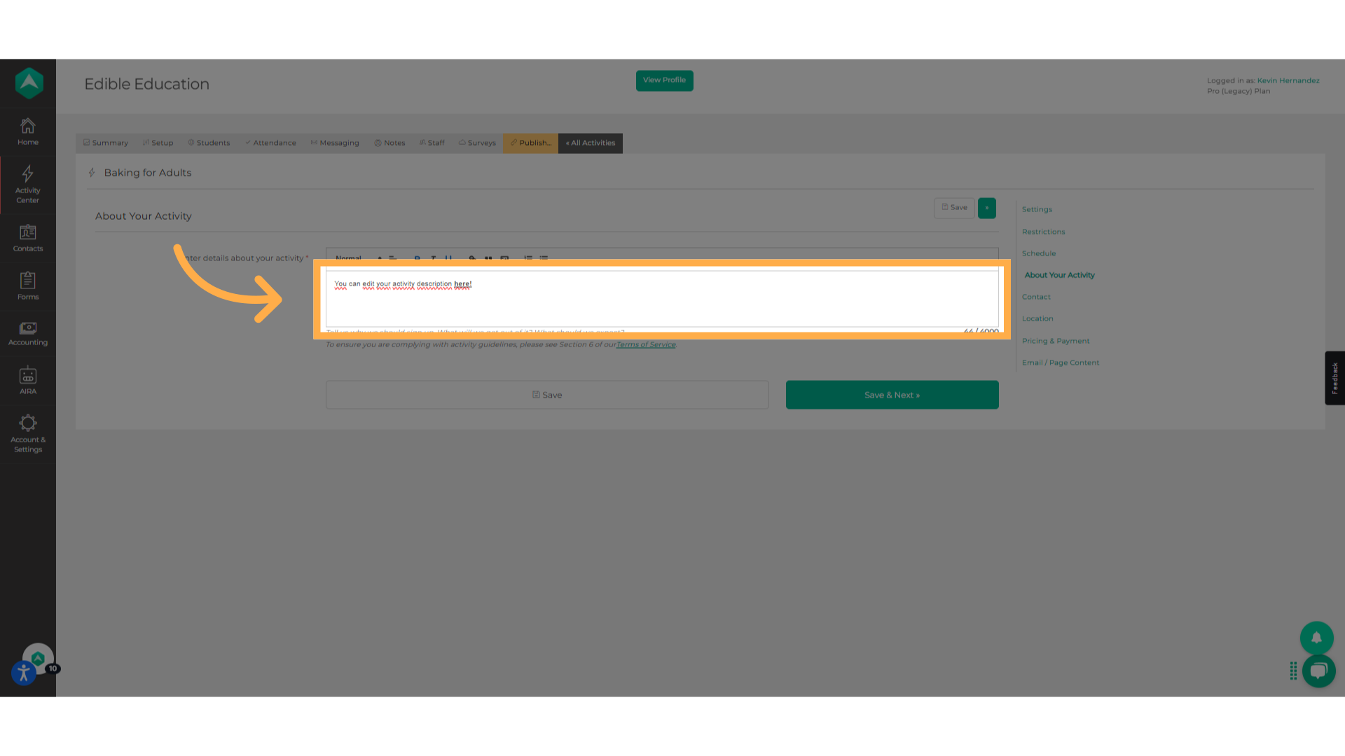 Click 'You can edit your activity description here!'