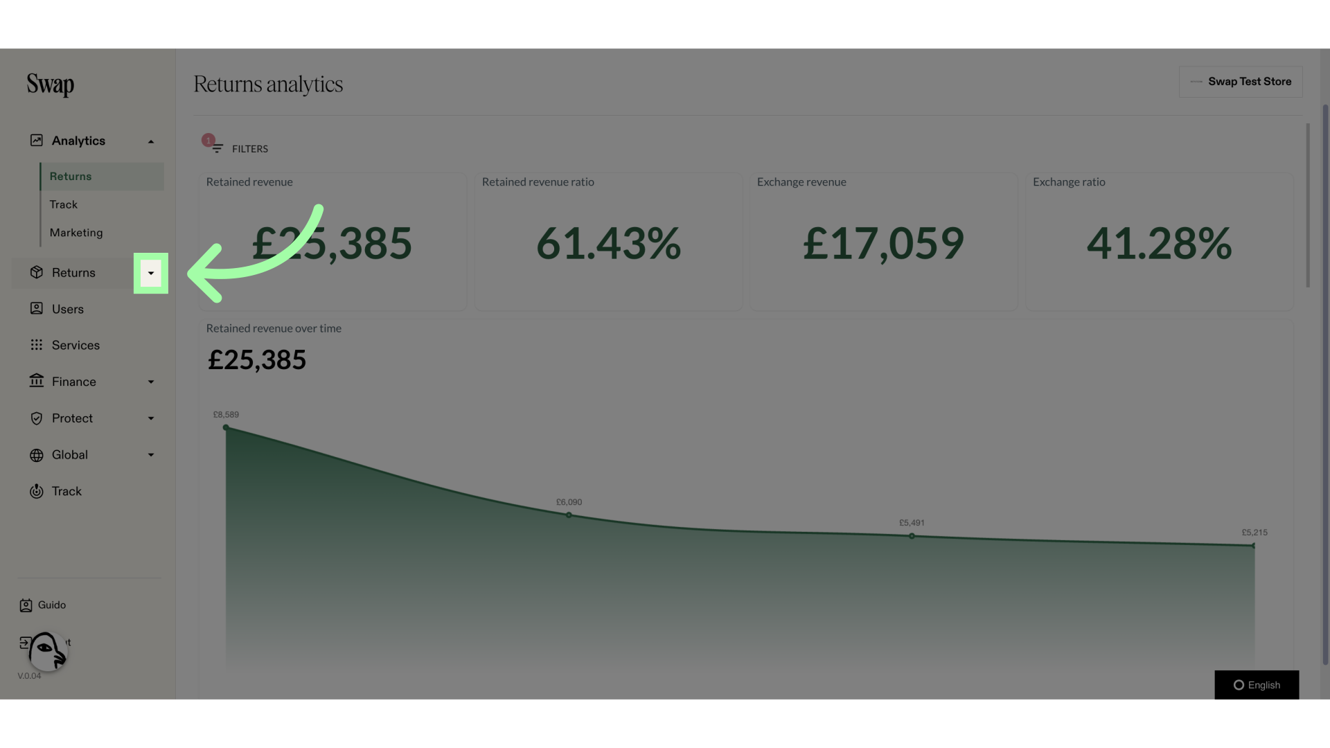 Open the Returns drop-down menu