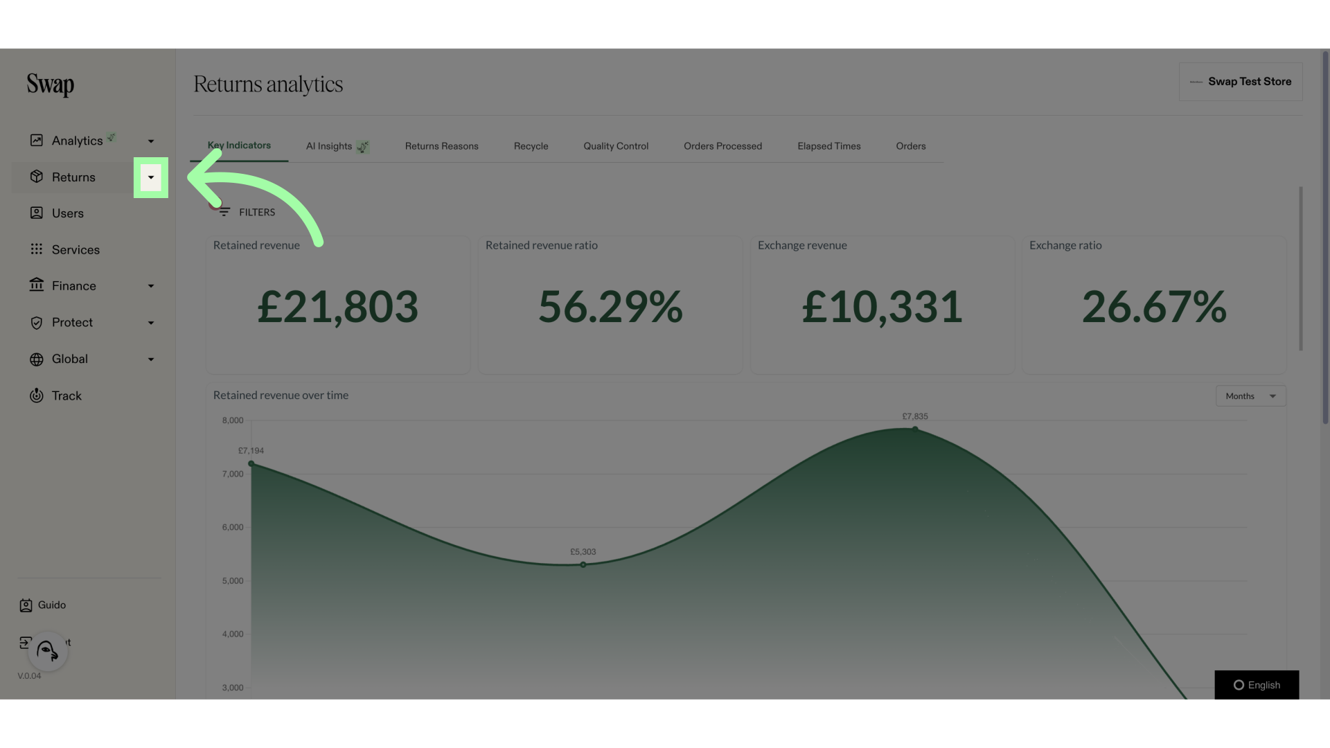 Open the Returns drop-down menu