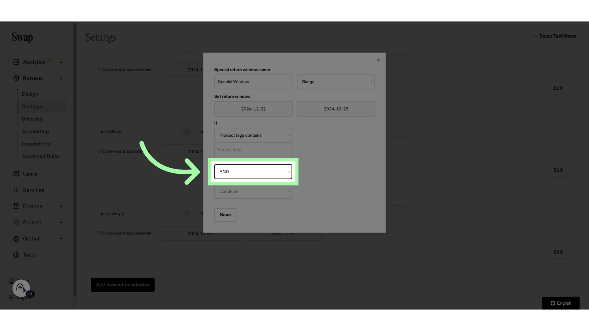 By choosing either the “AND” or “OR” operator, you determine how the conditions interact with one another