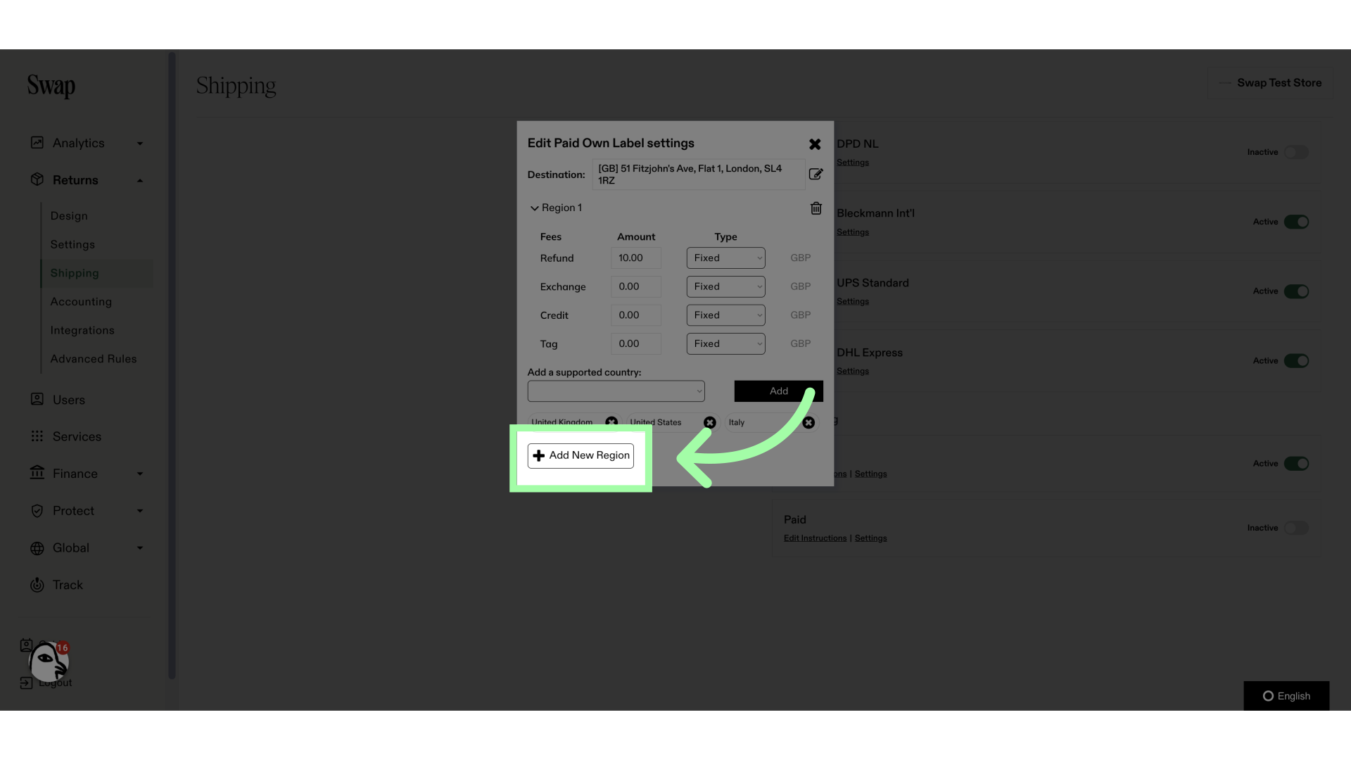 You can add more regions with their own specific rates